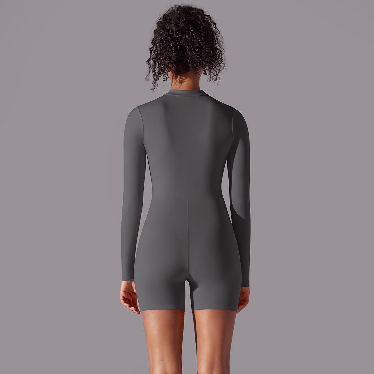 Comfort Fit Long Sleeve Zipper Front Activewear Short Jumpsuit for Exercise