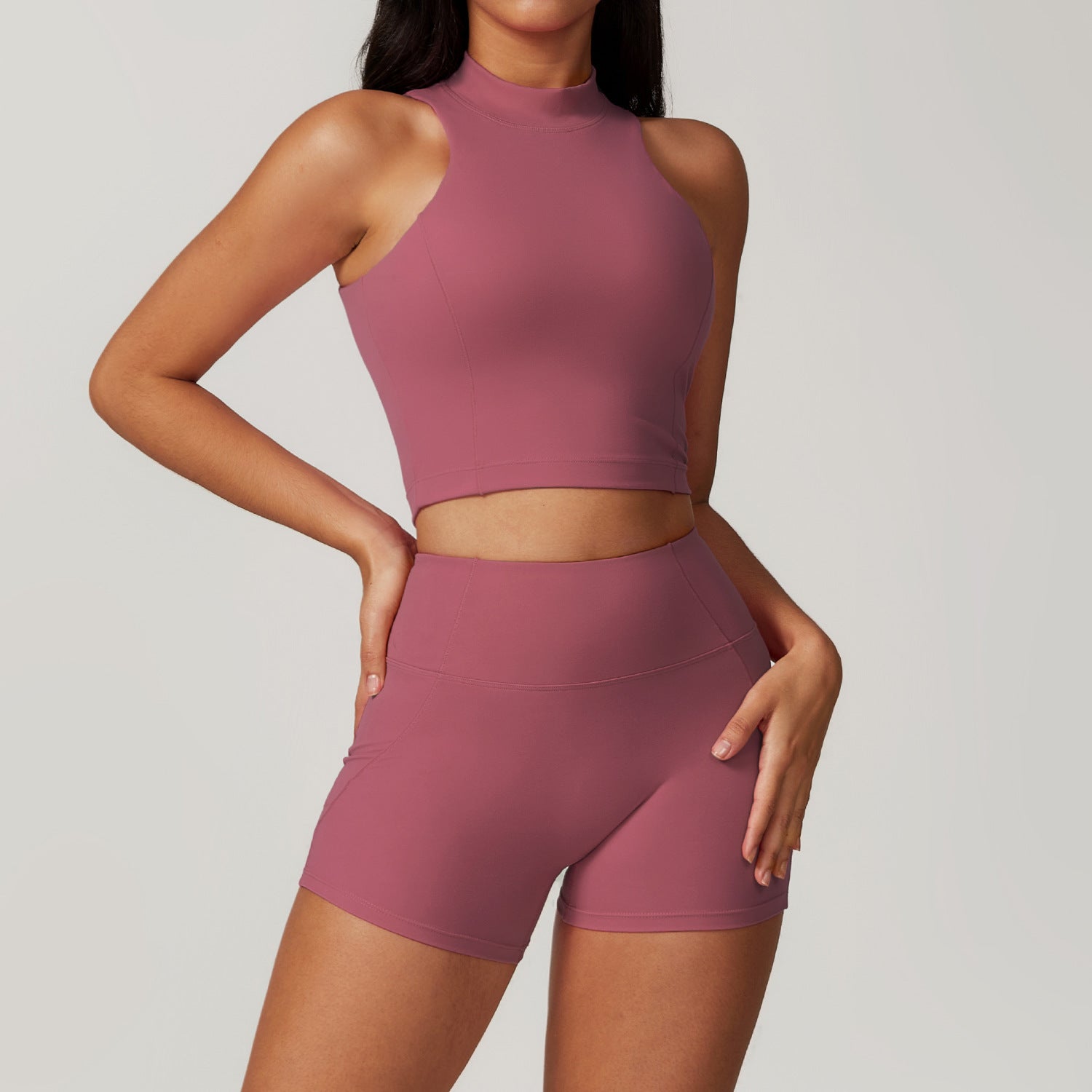 Sleek Mock Neck Crop Top and Athletic Skirt Set for Yoga and TrainingShort