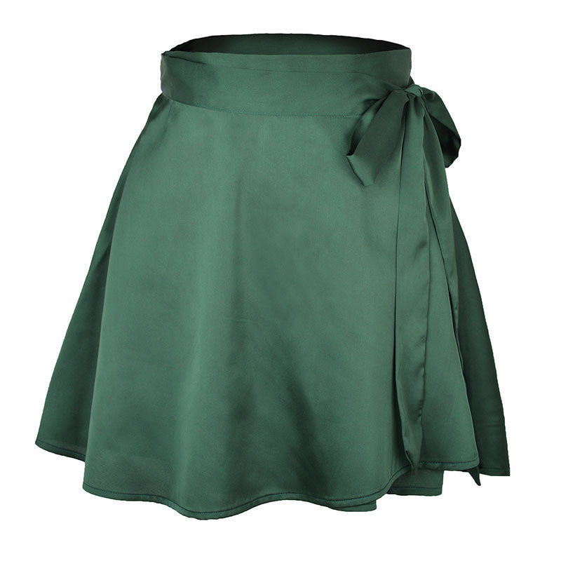 Elegant High Waist Satin A-Line Wrap Mini Skirt Flowy Summer Essential