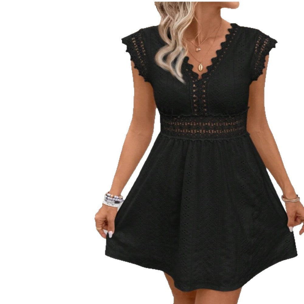 Lace V-Neck Ruffled Sleeveless Mini Dress - Boho Style