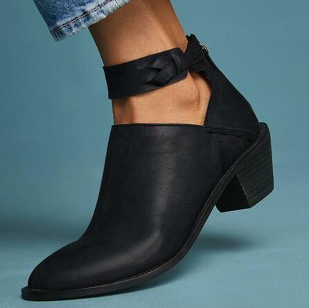 Stylish Women's Ankle Boots - Mid Heel Vintage Design