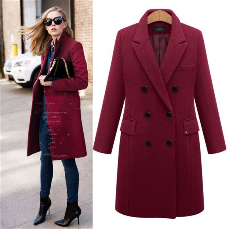 Chic Double-Breasted Wool Blend Women's Coat - Ariana Vogue