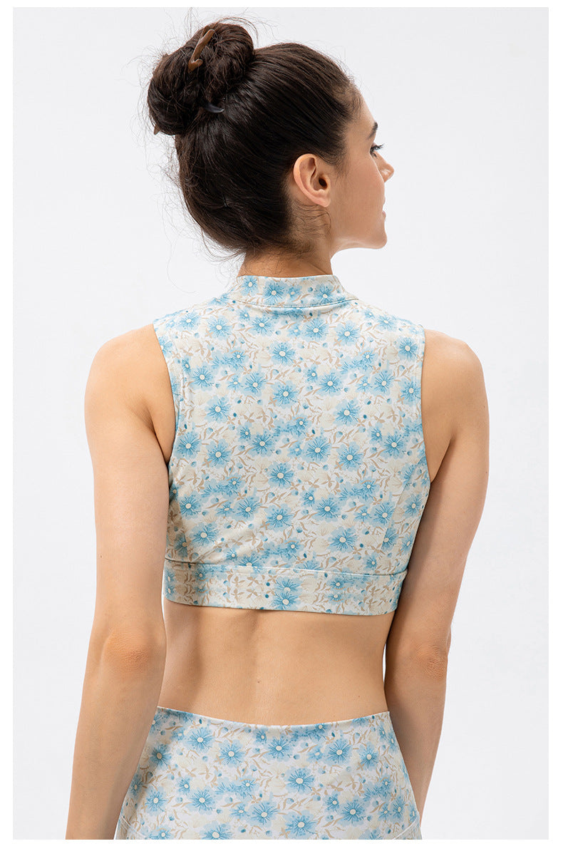 Elegant Stand Collar Performance Sports Vest and High Waisted Yoga Leggings Set