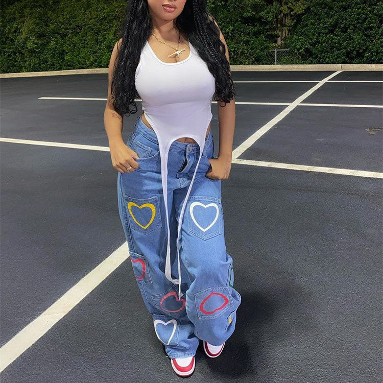 Women's Baggy Heart Patch Jeans