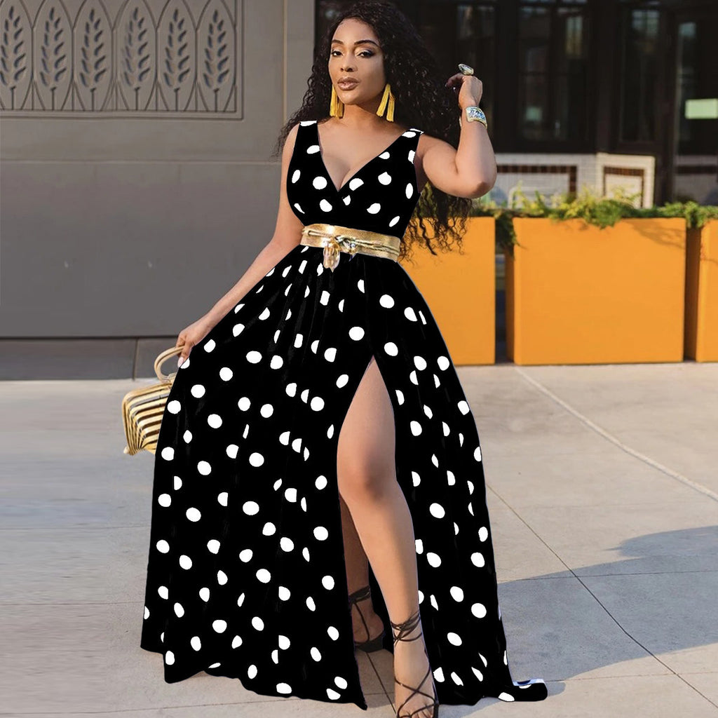 Bohemian V-Neck Maxi Dress with Slit - Summer Flowy Party & Beach Wear