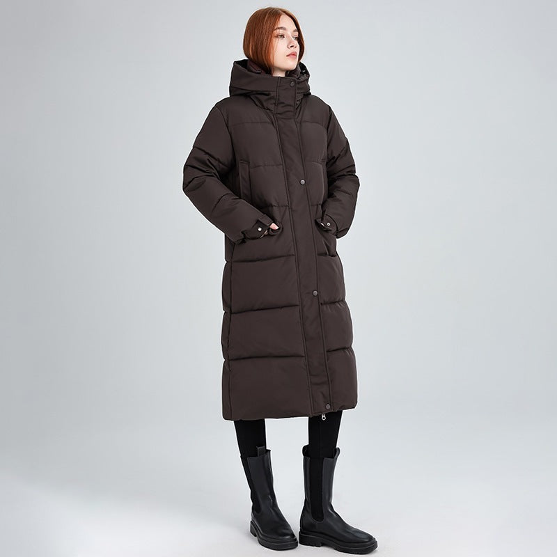 Warm Oversized Quilted Mid Length Winter Puffer Jacket with Hood