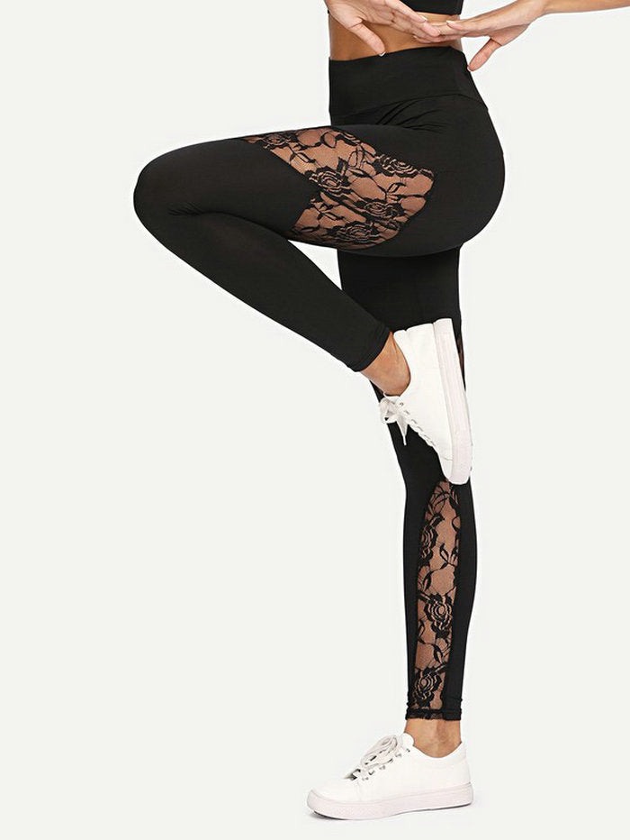 Stylish Lace Panel Activewear Leggings for Yoga and Training Comfort