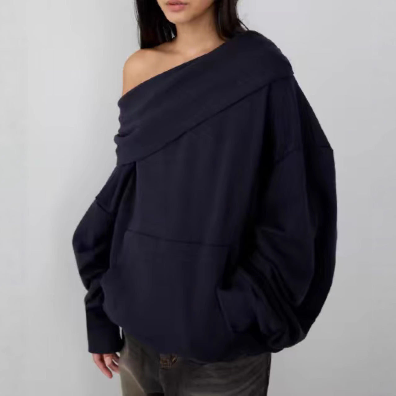 Cozy Fleece Lined Hooded Sweatshirt with Off Shoulder Style for Casual Comfort