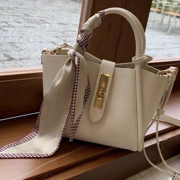 Chic Litchi Pattern Faux Leather Tote Bag with Silk Scarf