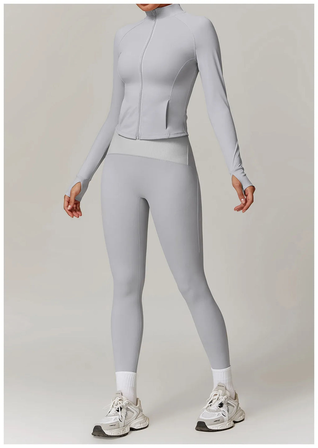 Women's Sleek Stand Collar Quick Drying Full Zip Yoga Jacket and Performance Leggings Set