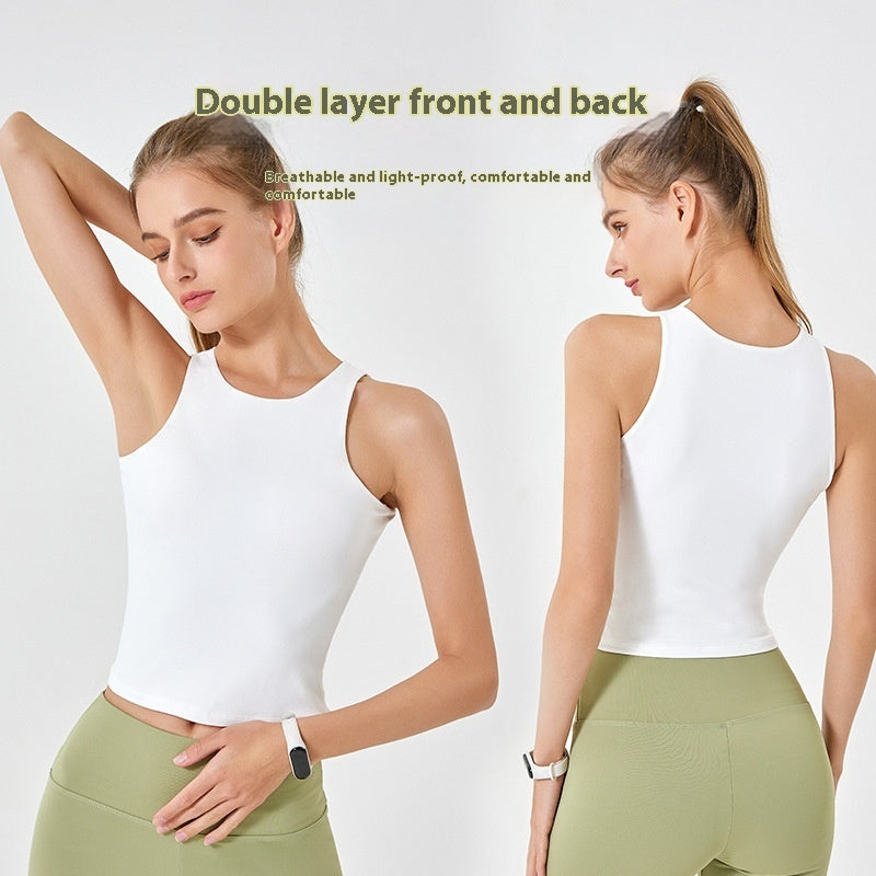 Comfortable Cloud Soft Fabric Double Layer Round Neck Sleeveless Athletic Crop Top