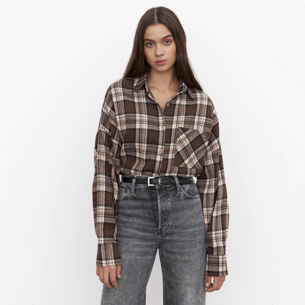 Cozy Oversized Plaid Button-Up Long Sleeve Shirt for Everyday Style
