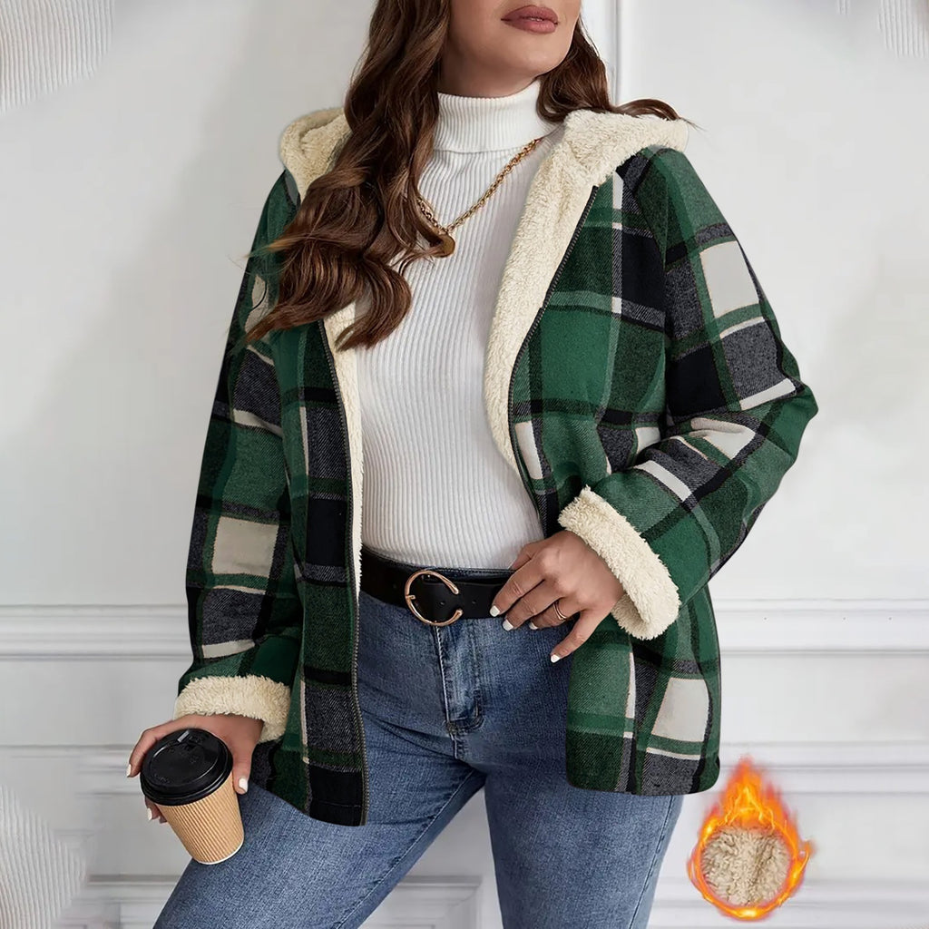 Cozy Plaid Fleece Lined Hooded Jacket Warm Checkered Outerwear for Everyday Comfort