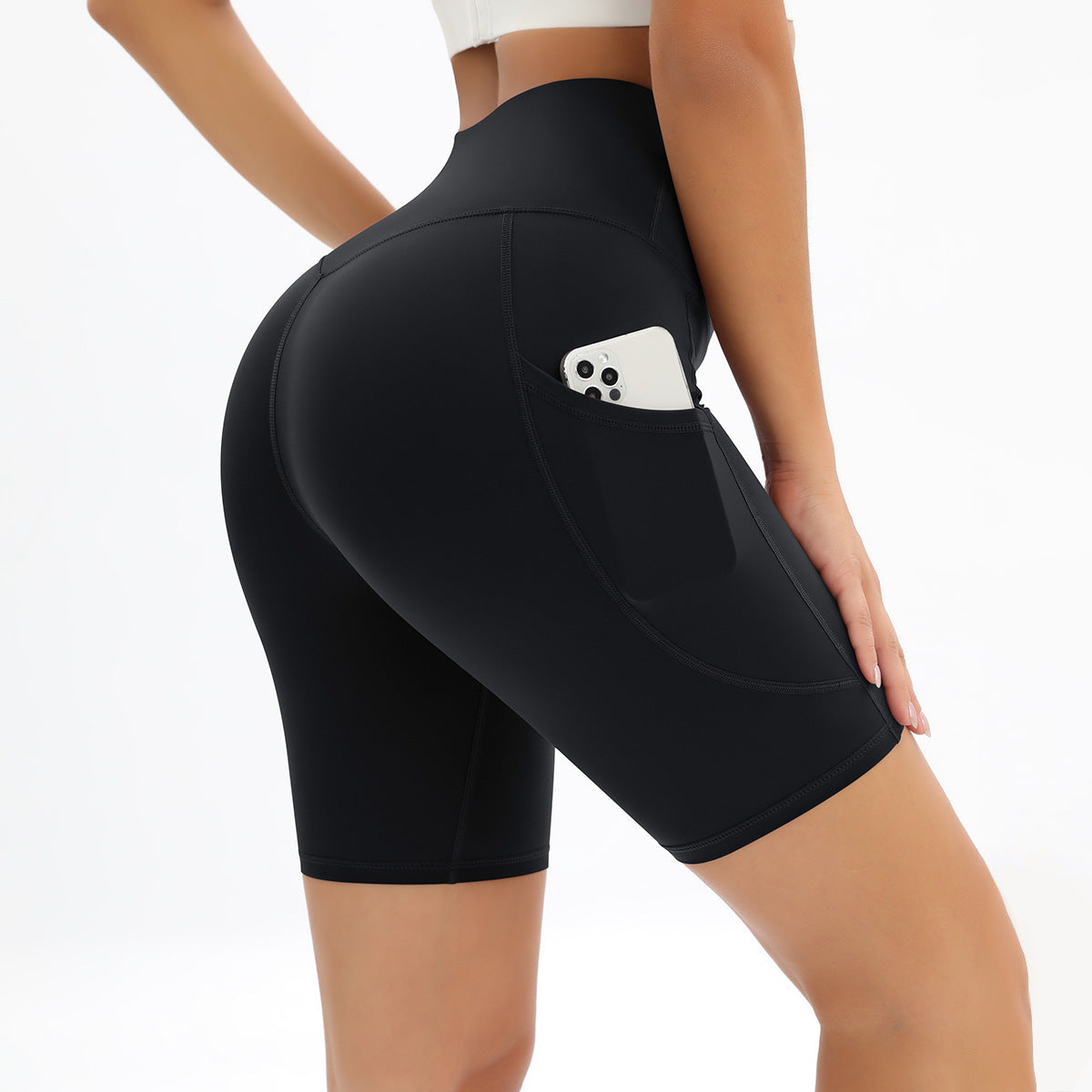 Women's High Waist Double Sided Hip Lifting Performance Cycling Shorts with Pockets