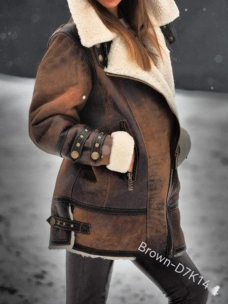 Cozy Faux Shearling Lined Aviator Jacket with Warm Lapel Collar for Winter