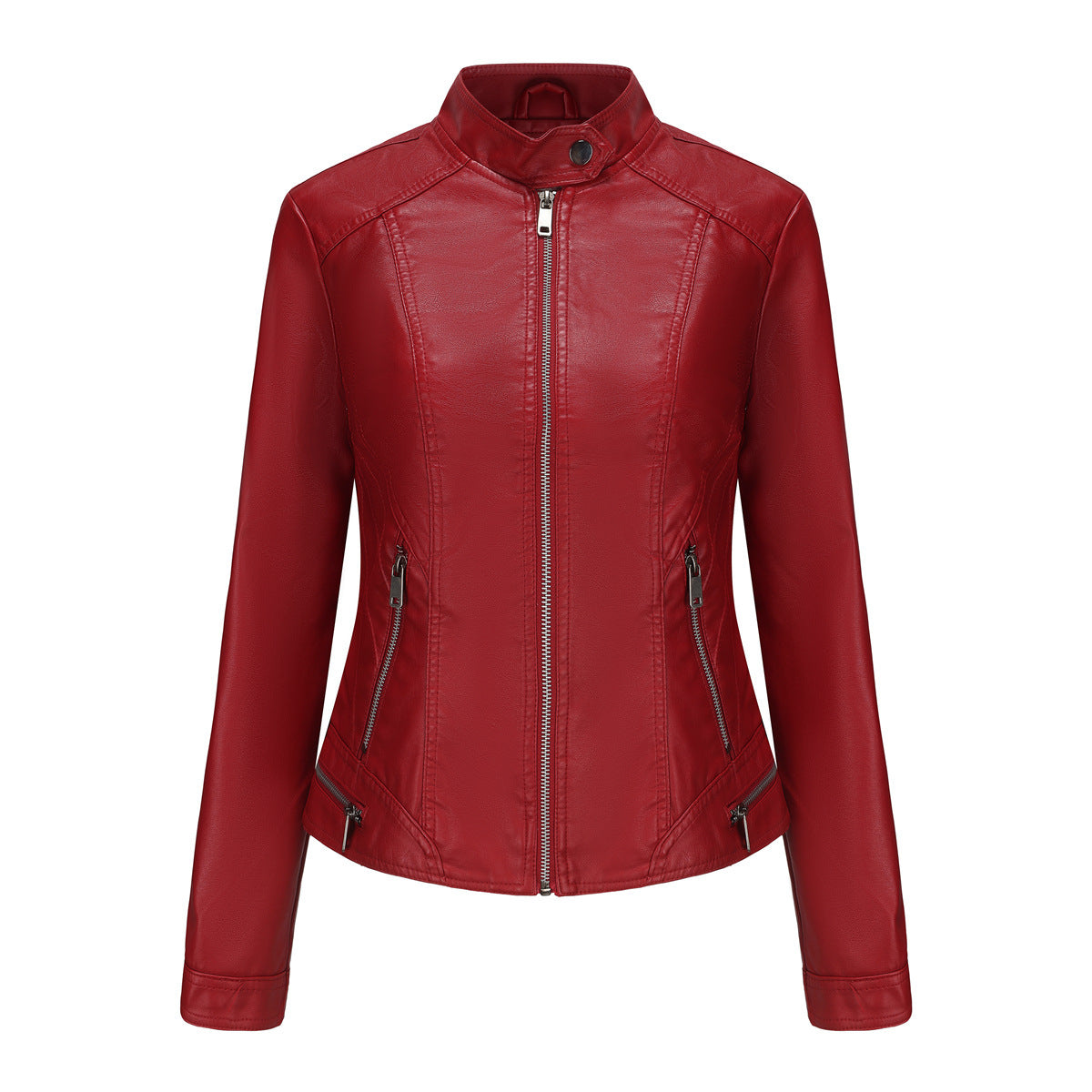 Stylish Faux Leather Moto Jacket with Zipper Detail for Spring Autumn