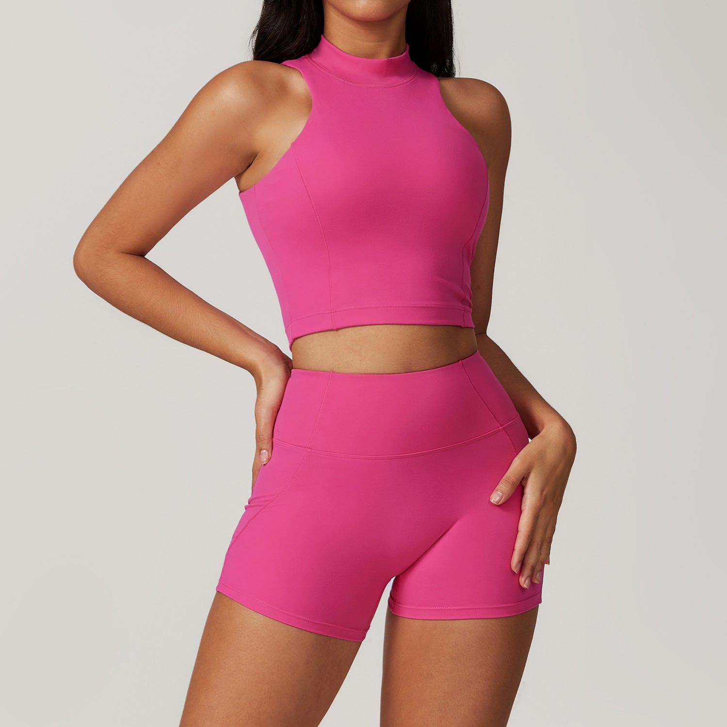 Sleek Mock Neck Crop Top and Athletic Skirt Set for Yoga and TrainingShort