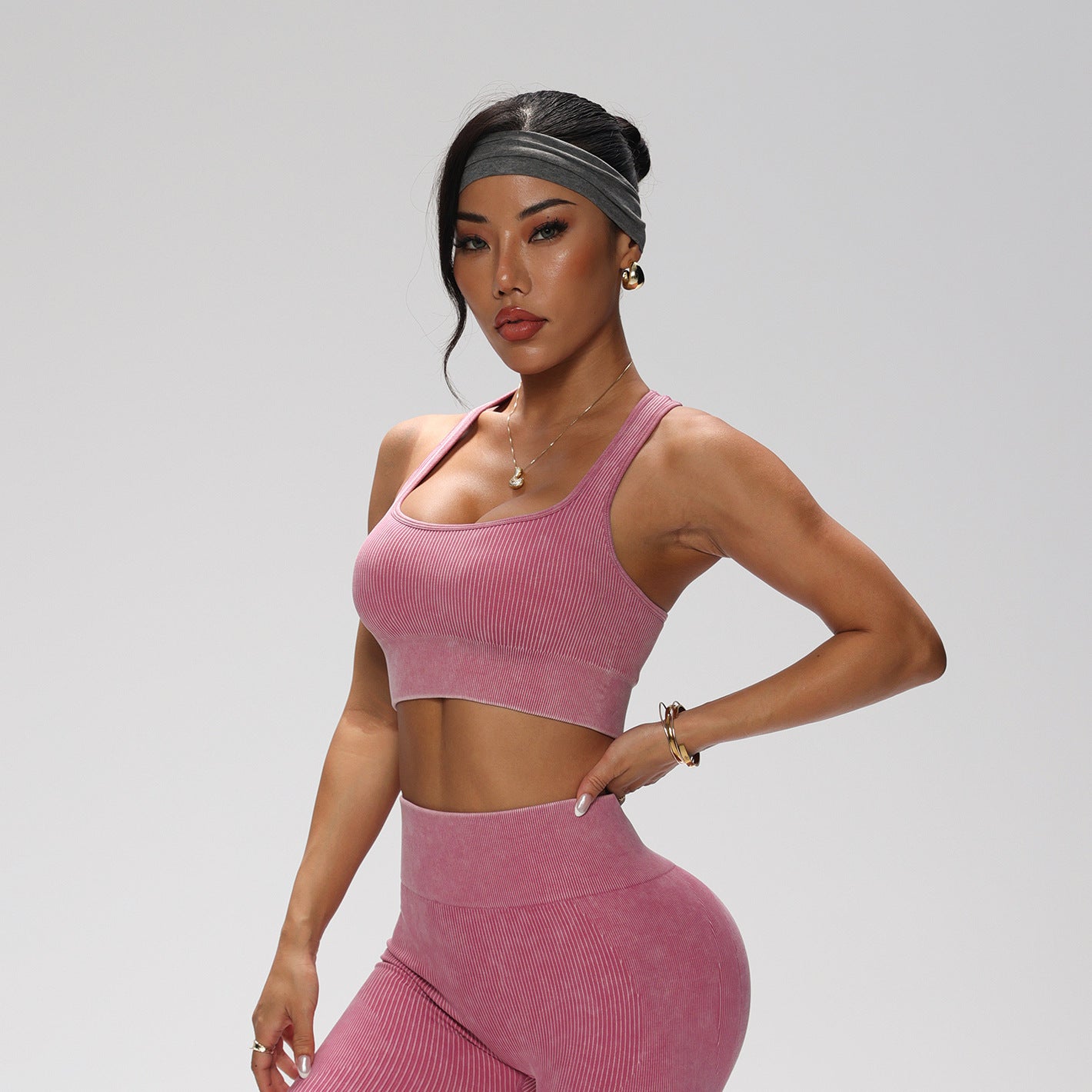 Elevated Ribbed Yoga Workout Sports Crop Top and High Waist Leggings Set