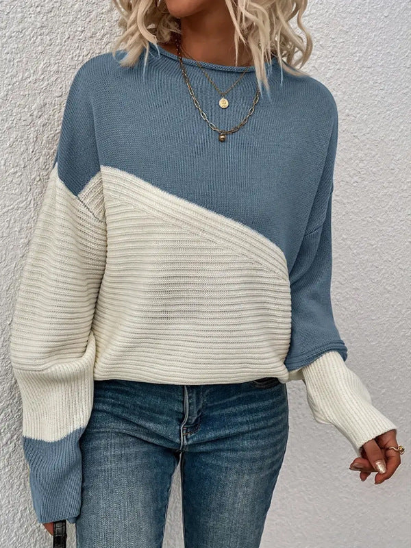 Chic Color Block Knitted Pullover Sweater Cozy Everyday Style
