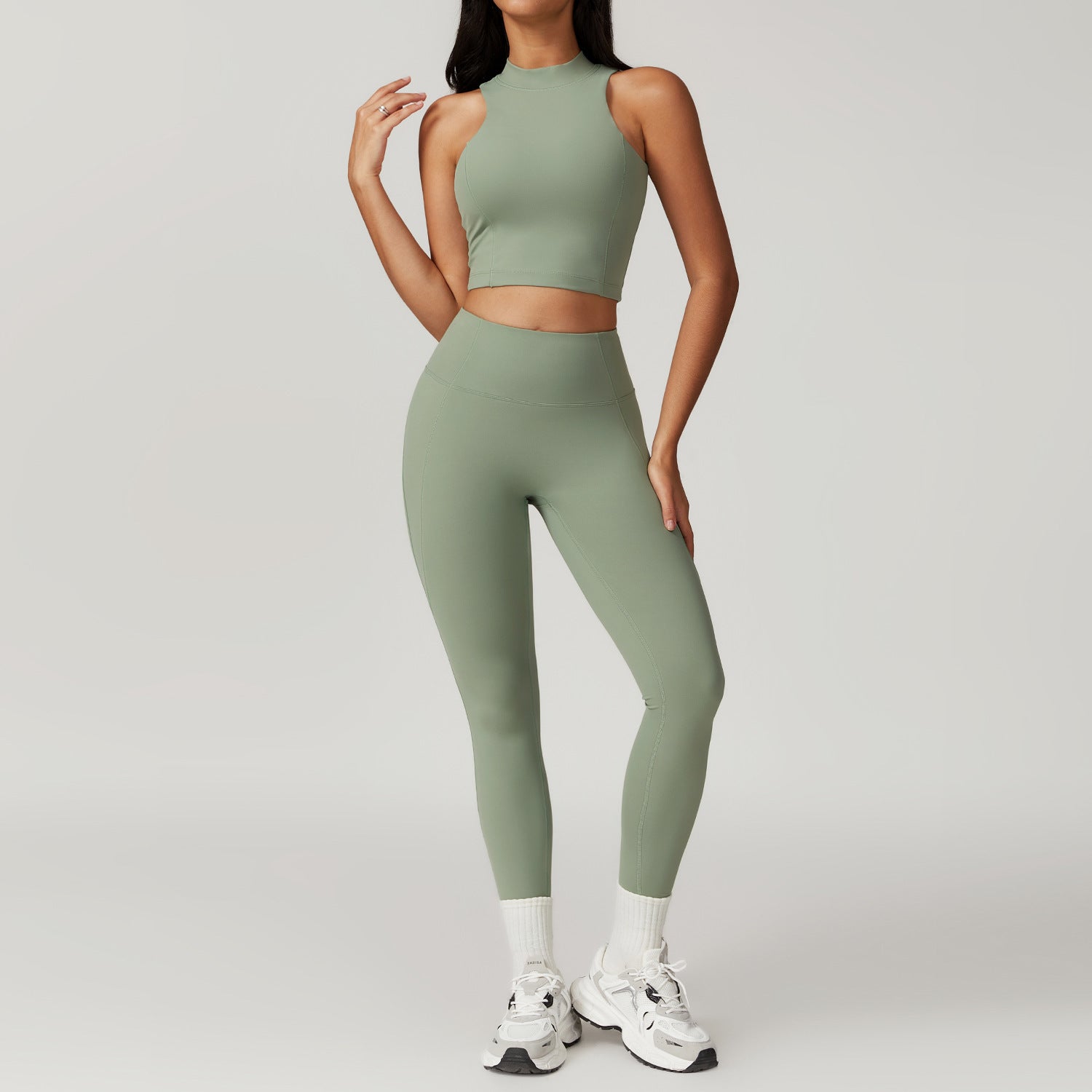 Sleek Mock Neck Crop Top and Athletic Skirt Set for Yoga and TrainingShort