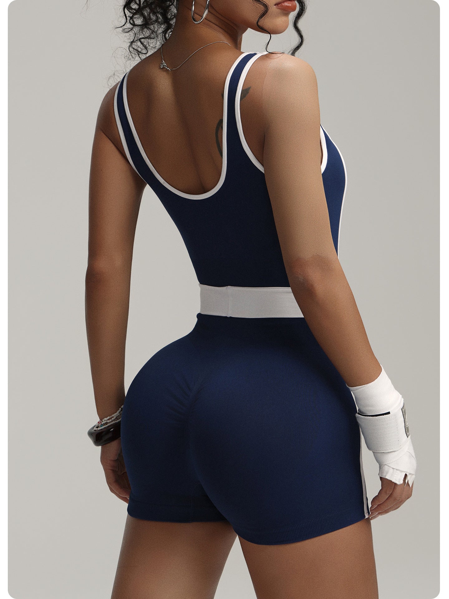 Sleek Contrast Trim Athletic Jumpsuit Shorts for Active Lifestyles