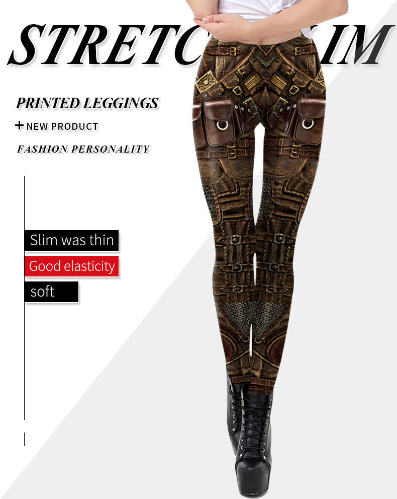 Edgy Faux Armor Print Stretch Leggings for a Bold Style