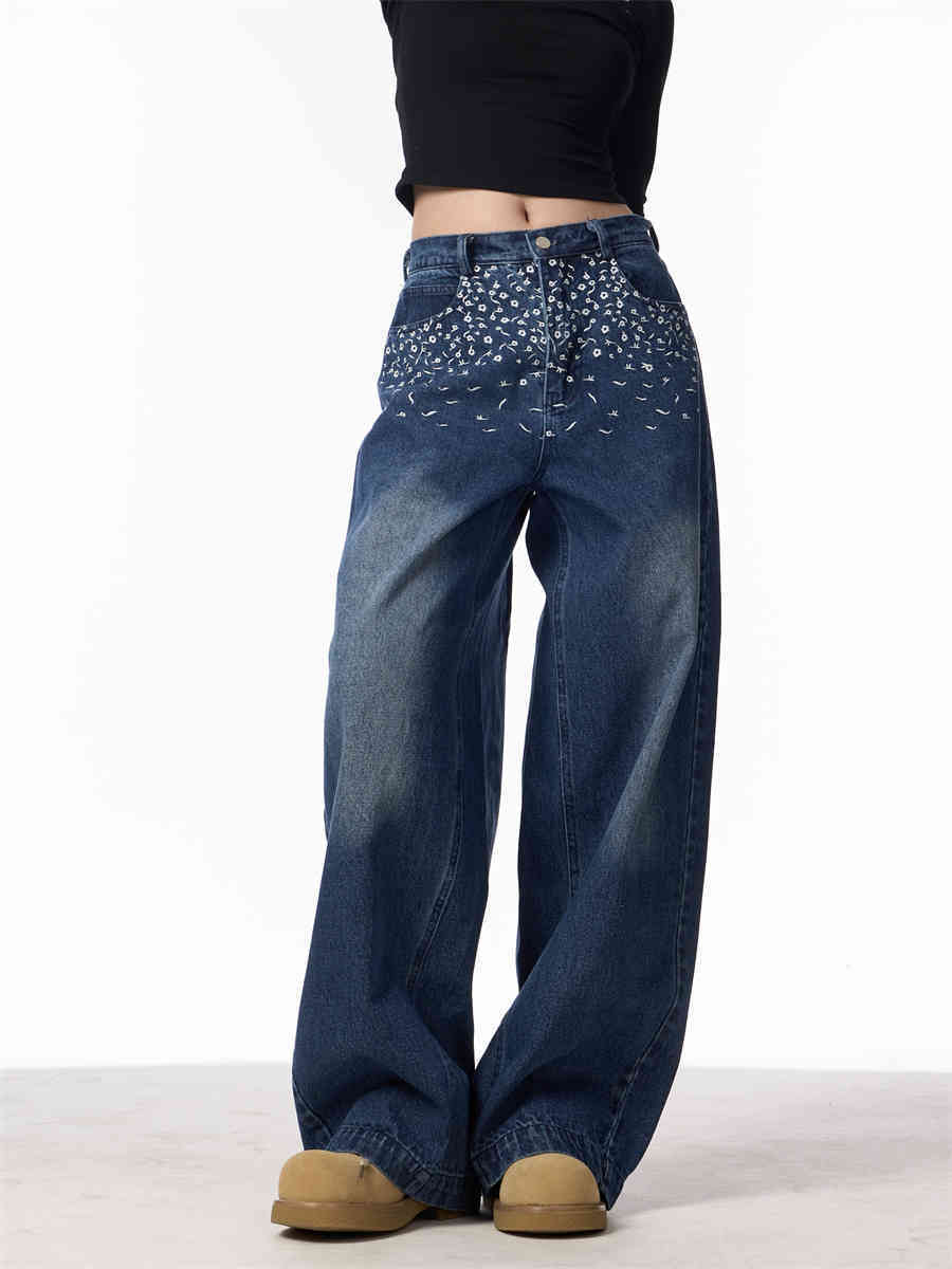 Women's Vintage Embroidered Wide-Leg Jeans