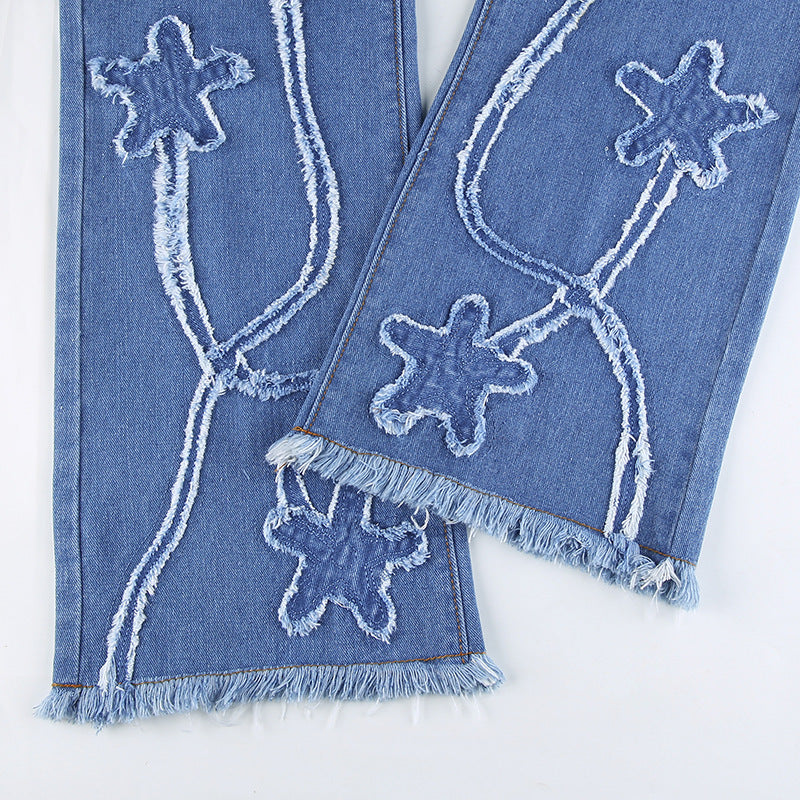 Ariana Vogue High Waist Star Distressed Flared Jeans for Women