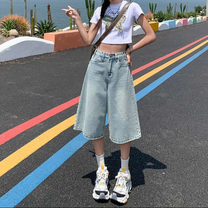 Chic Cropped Wide-Leg Denim Jeans