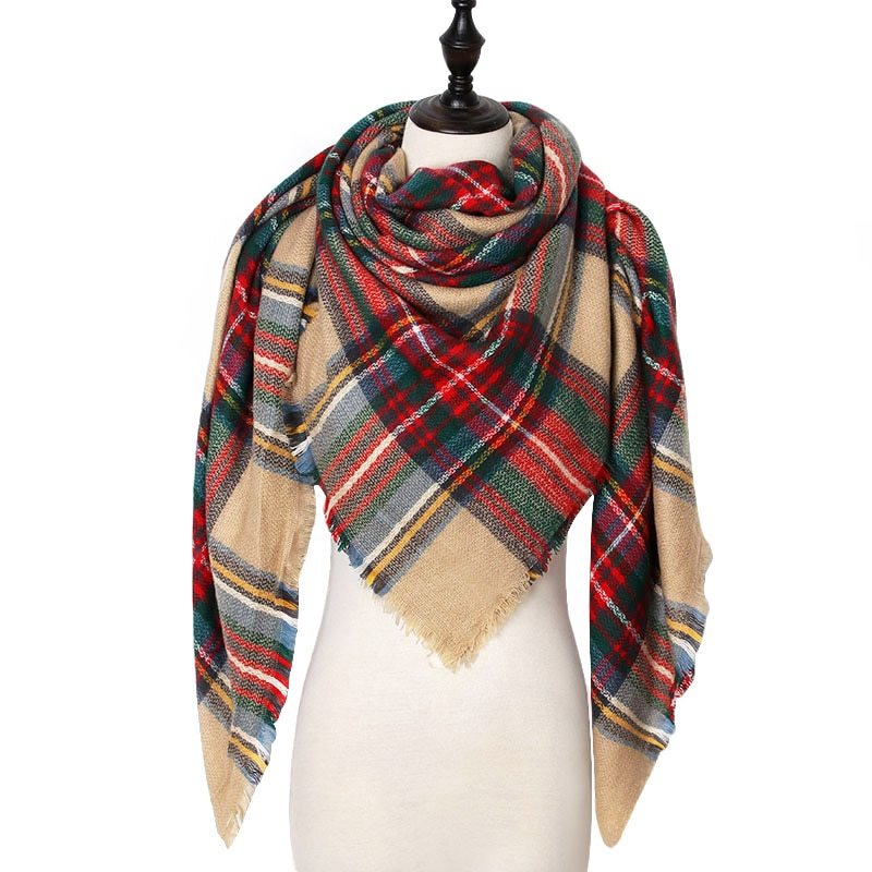 Cozy Plaid Triangle Shawl Scarf