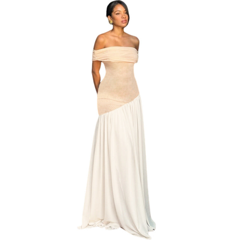 Women's Off-Shoulder Bodycon Dress - Color Contrast Fit