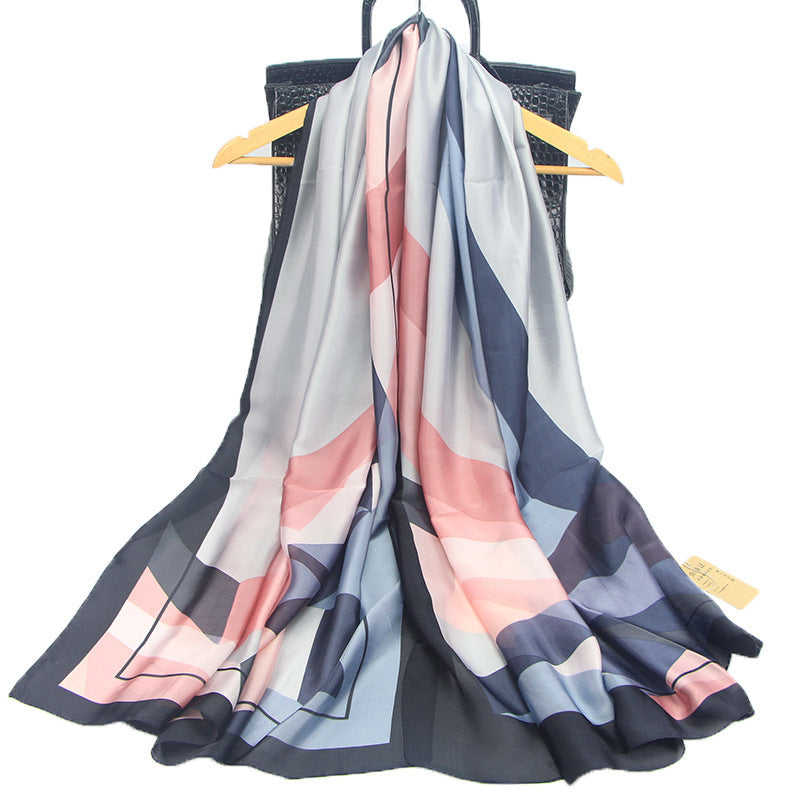 Elegant Geometric Silk Feel Scarf & Shawl
