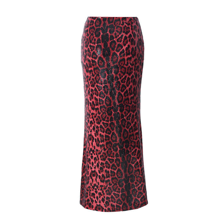 Stunning Leopard Print Sequin Maxi Fishtail Skirt