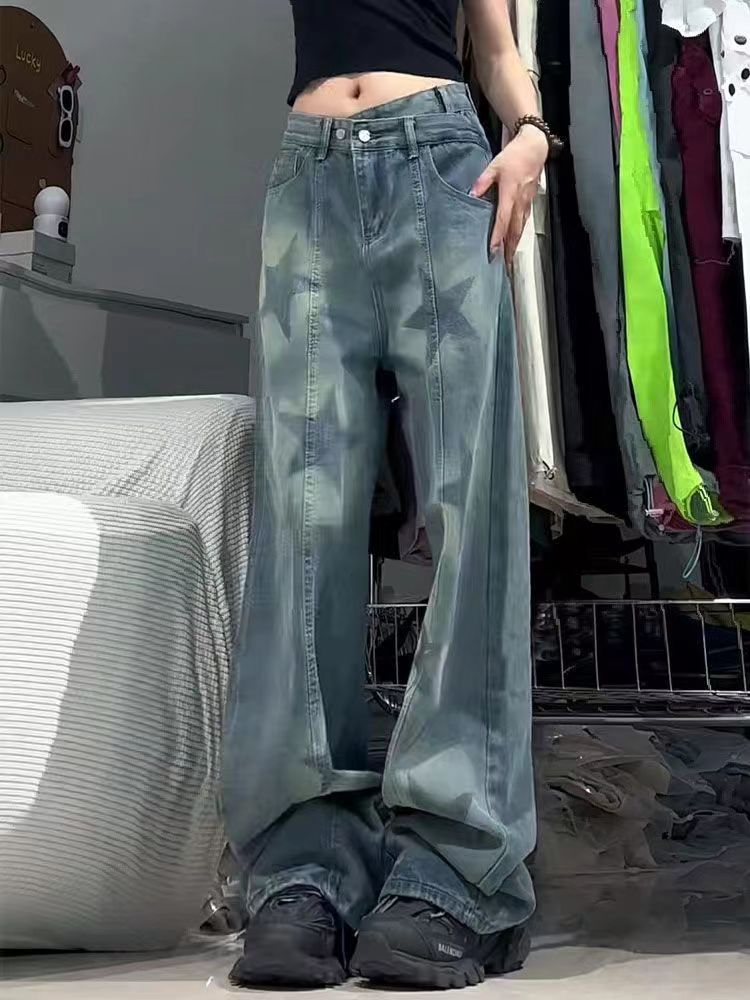Trendy Star Print Baggy Wide-Leg Jeans