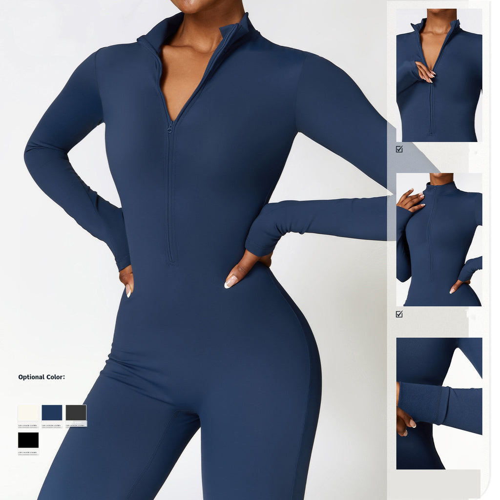 Cozy Fleece Lined Long Sleeve Activewear Jumpsuit for Winter Workouts and Leisure