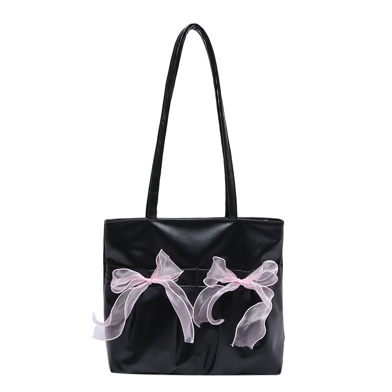Chic Bow Detail PU Leather Tote Bag - Large Capacity Shoulder Bag for Women