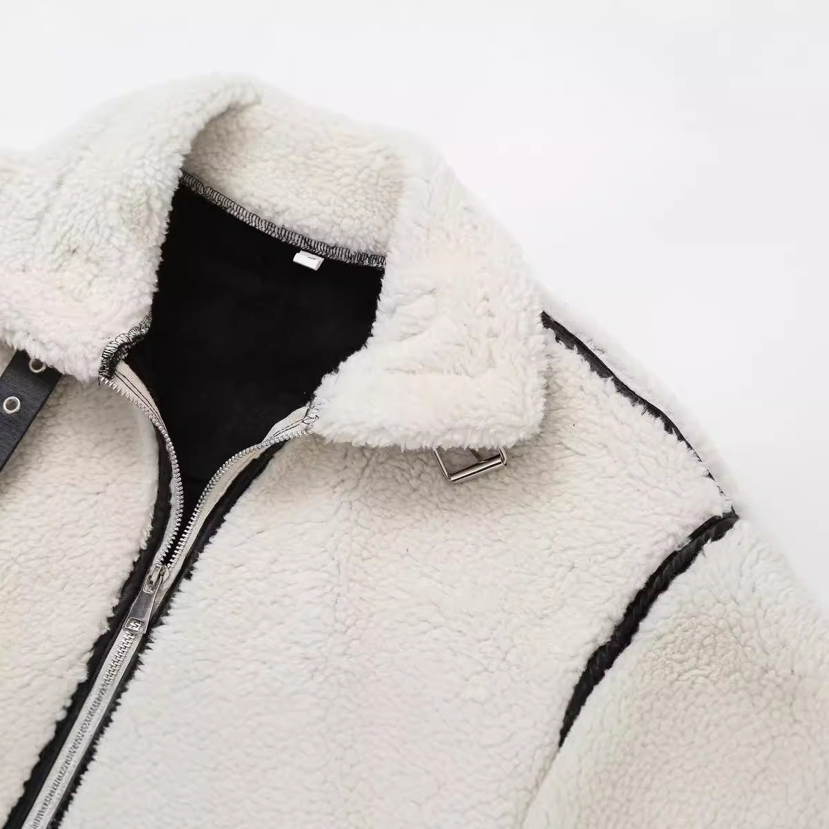 Chic Street Style Faux Shearling Patchwork Warm Zip Up Jacket