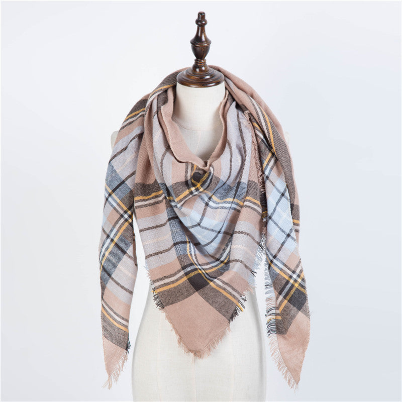Cozy Plaid Triangle Shawl Scarf