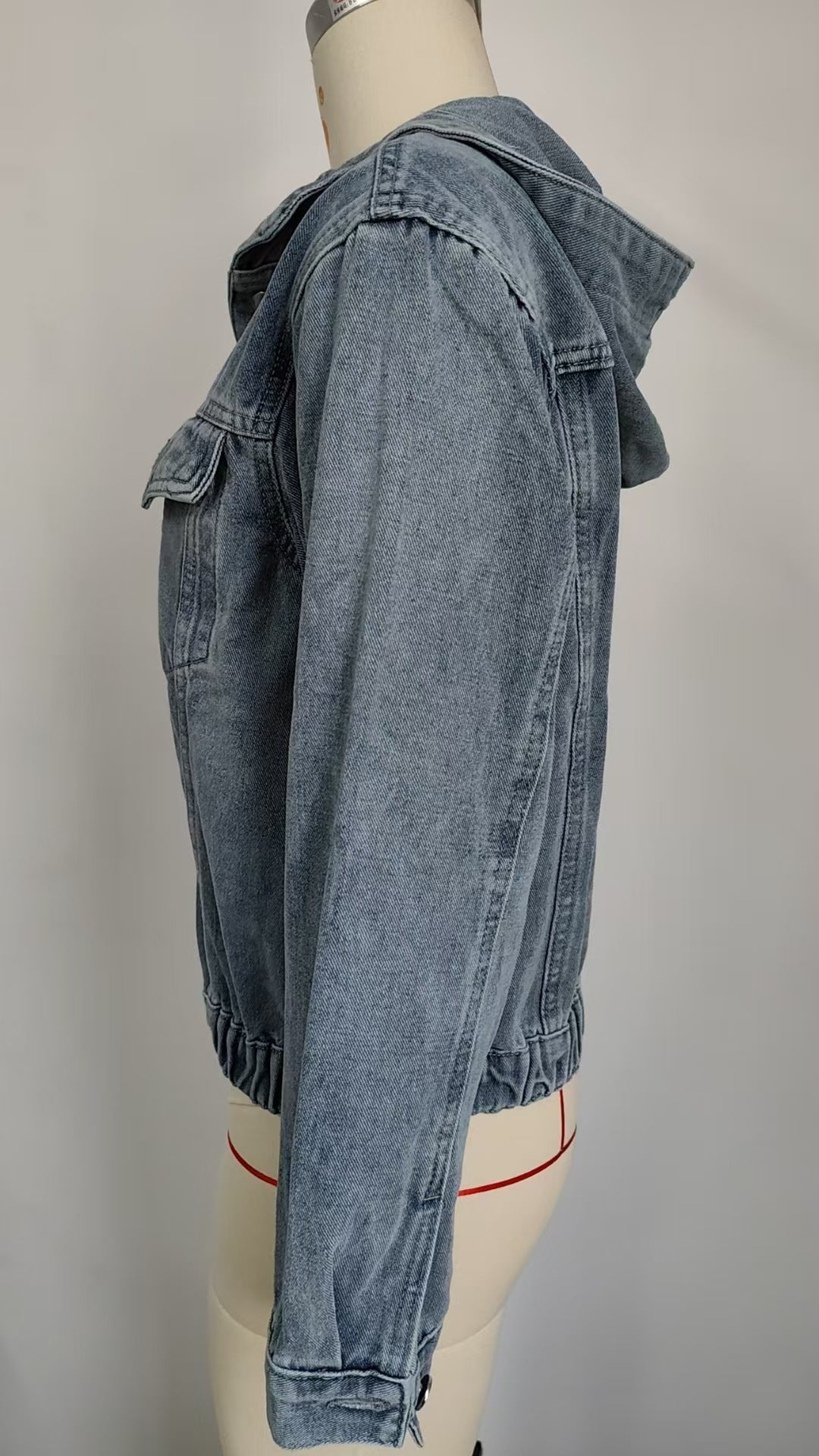 Relaxed Fit Washed Denim Hooded Jacket with Button Closure