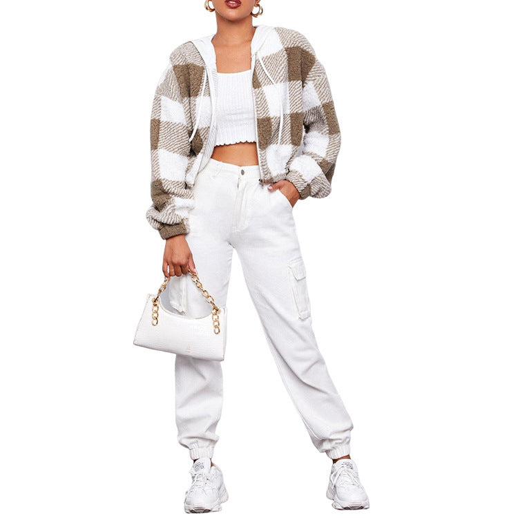 Cozy Plaid Check Hooded Fleece Jacket for Everyday Comfort