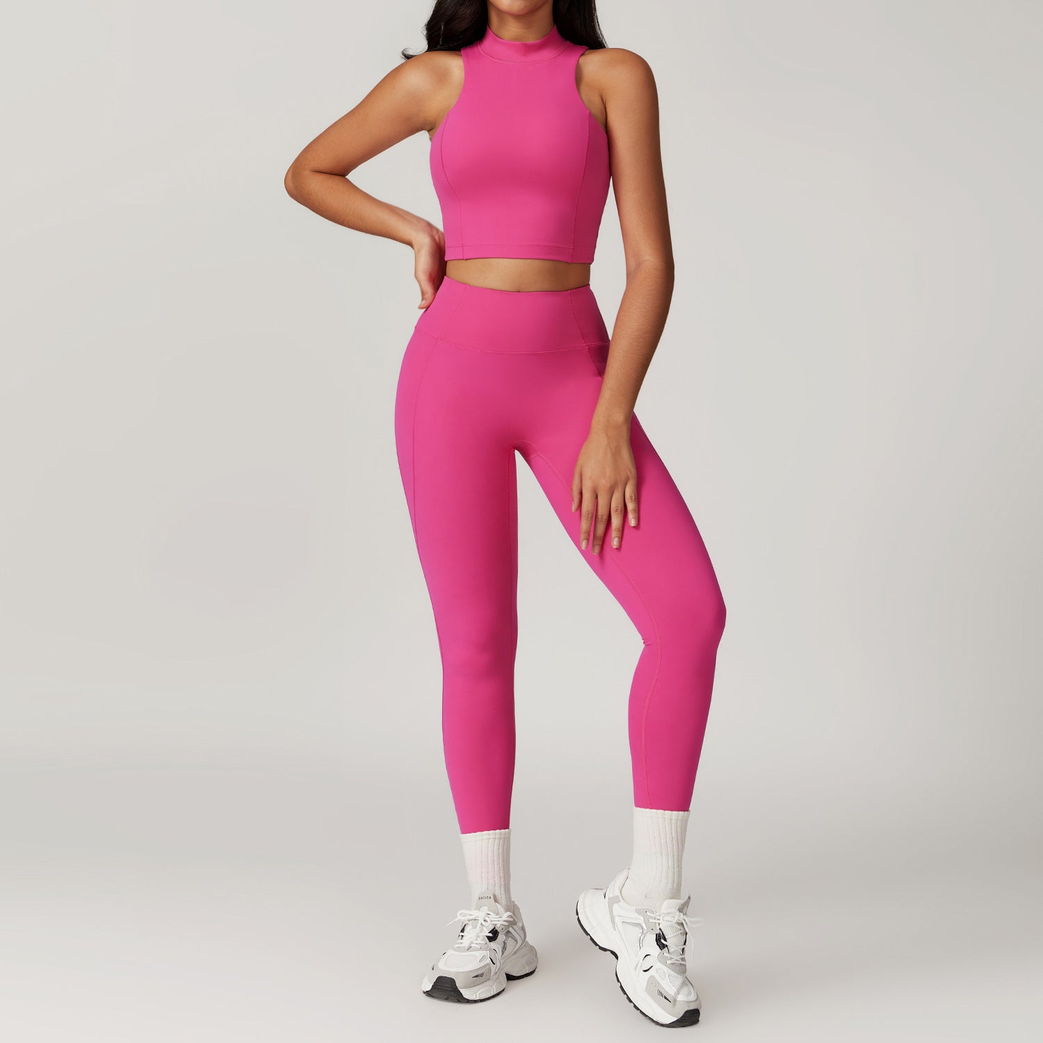 Sleek Mock Neck Crop Top and Athletic Skirt Set for Yoga and TrainingShort