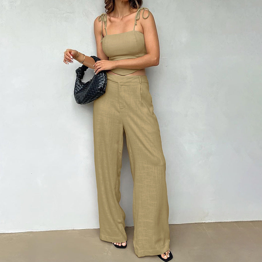 Chic Cotton Linen Vest & Wide-Leg Pants Set - Casual Summer Two-Piece