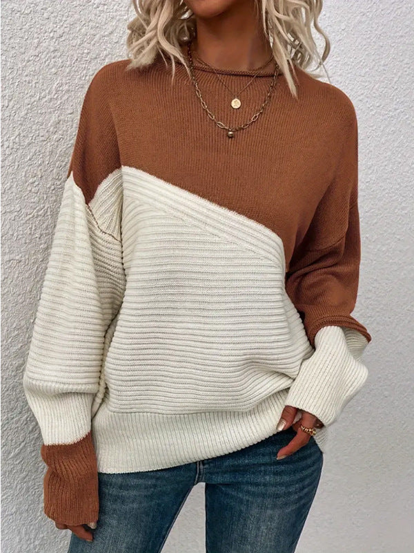 Chic Color Block Knitted Pullover Sweater Cozy Everyday Style
