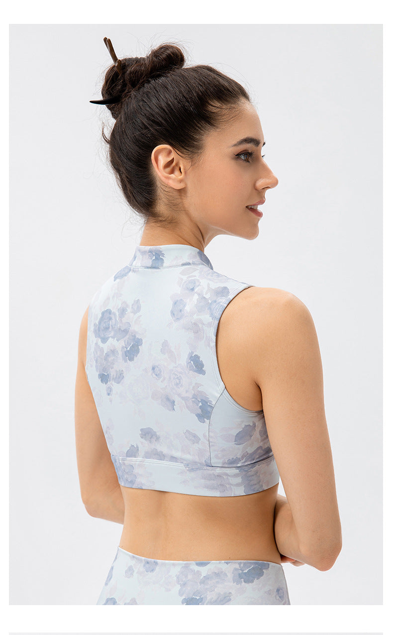 Elegant Stand Collar Performance Sports Vest and High Waisted Yoga Leggings Set