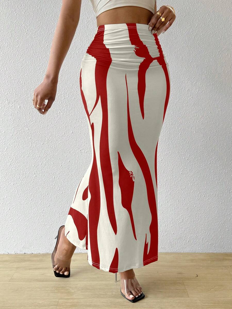 Women's Printed & Solid Midi Skirt - Bodycon Pencil Style