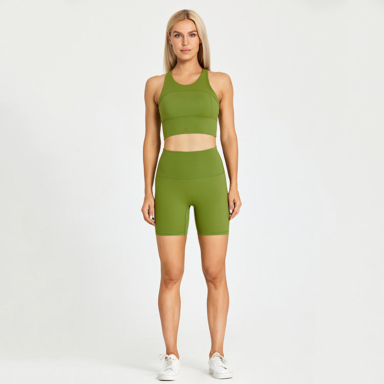 Seamless Racerback Sports Bra and High Waist Biker Shorts Workout Set