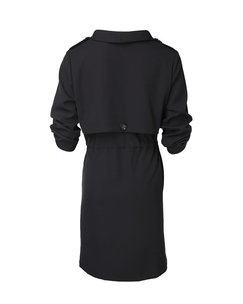 Women's Loose Linen Trench Coat with Rolled Sleeves - Mid-length