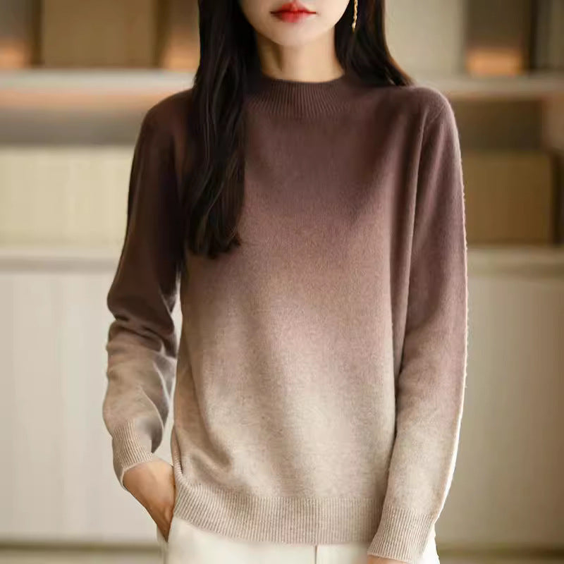 Effortless Gradient Ombre Knit Pullover Long Sleeve Sweater