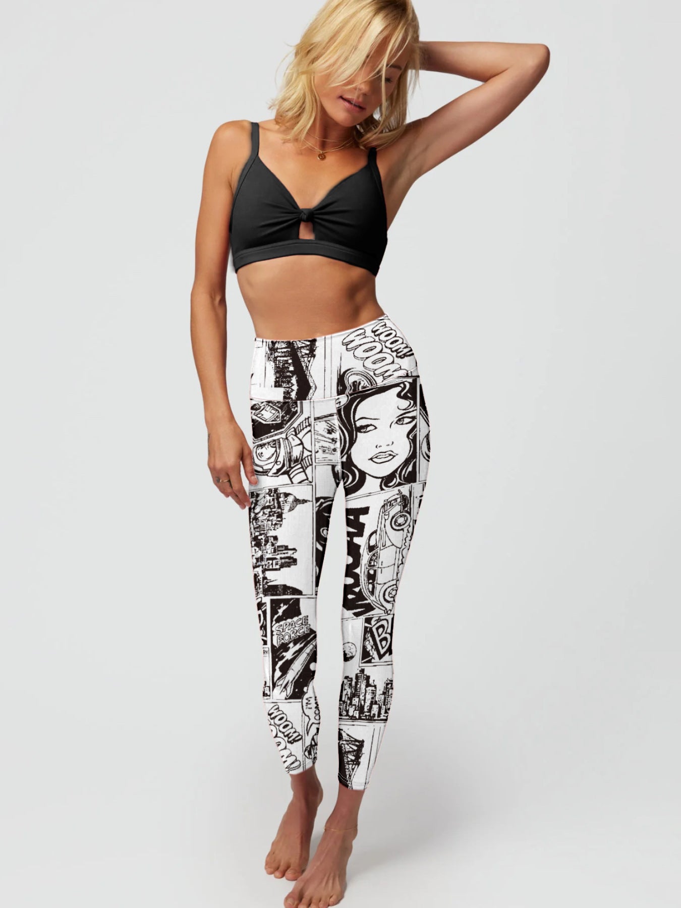 Bold Graphic Comic Strip Print High Waist Fitness Yoga Leggings