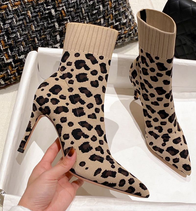 Leopard Print Stiletto Ankle Boots - Chic Pointed Toe